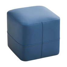 Blue Ottoman Footstool with Soft Sponge Cushion, Modern Cube Design for Living Room or Bedroom