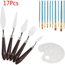 Ensemble de couteaux à palette et 10 pinceaux pour peinture à l'huile et acrylique, spatule, 2 plateaux en plastique