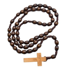 Wood Beads Rosary With Natural Beads and Crosses Pendants for