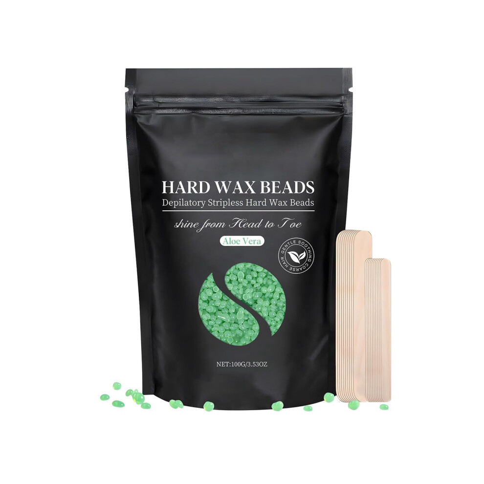 Green Hard Wax Beads For Brazilian Waxing, Roseinfused Gentle Formula For Face, Bikini And Full Body, 3.53Oz