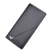 Portefeuille homme en cuir souple noir, grande capacité pour photos, billets et pièces.