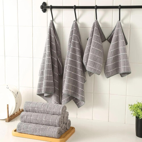 Microfiber Kitchen Towels and Dishcloths Set 12Pack Lint Quick Absorption 2 Sizes Camel 1