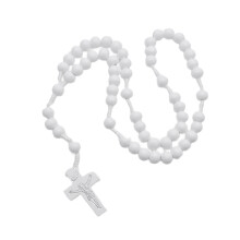 White Wood Rosary Beads with Traditional Crosses for Church,
