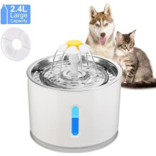 Fontaine à eau pour chats et chiens avec filtre et lumière LED, en acier inoxydable, 2,4 L, silencieuse, avec pompe à eau.