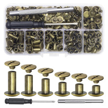 110Pcs Binding Screws Set Metal Screw Rivets for Leather-Bronze