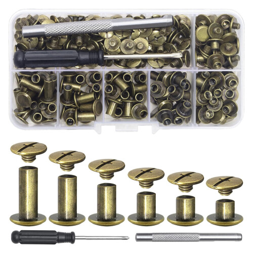 110Pcs Binding Screws Set Metal Screw Rivets for Leather-Bronze