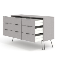 3+3 Drawer Wide Chest of Drawers - Textured Manufactured Board/Metal - 119.3 x 39.5 x 73.6 cm - Grey