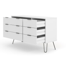 3+3 Drawer Wide Chest of Drawers - Manufactured Wood Fibre Board/Metal - 119.3 x 39.5 x 73.6 cm - White