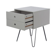 Telford, Metal Leg 2 Drawer Bedside Cabinet - MDF/Metal - 40 x 40 x 54 cm - Grey/Black