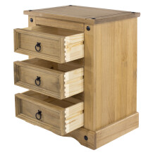 3 Drawer Bedside Cabinet - Pine - 53 x 38 x 68.5 cm - Antique Waxed Pine