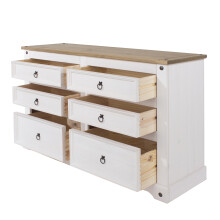 Corona 3+3 Drawer Wide Chest - Pine /Particle Board - 132.1 x 43 x 83.4 cm - White Wax/Antique Waxed Pine