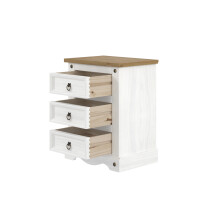 3 Drawers Bedside Cabinet Solid - Pine/Particle Board - 53 x 38 x 68.5 cm - White Wax/Antique Waxed Pine