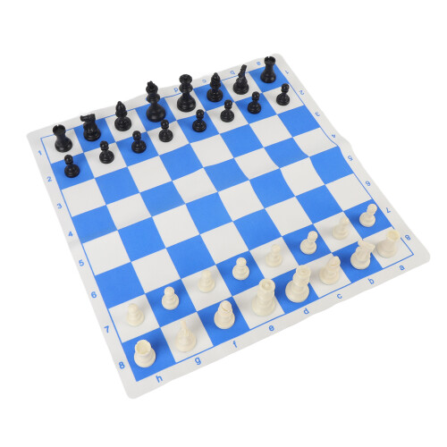 Schachspiel, 42 cm, blau und weiß, rollbares 1