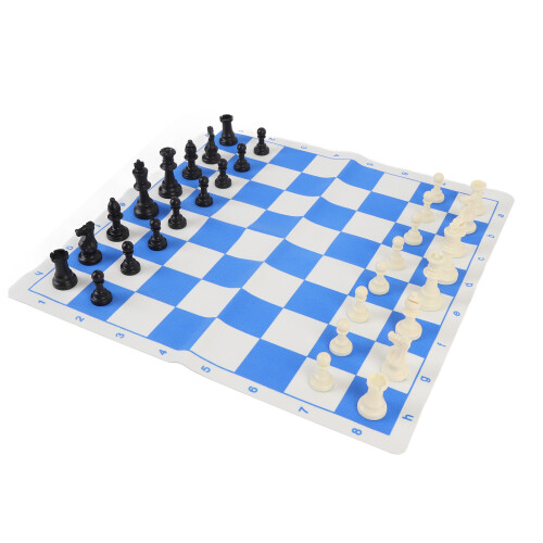 Schachspiel, 42 cm, blau und weiß, rollbares 2