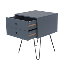 Telford, Metal Leg 2 Drawer Bedside Cabinet - MDF/Metal - 40 x 40 x 54 cm - Blue/Black