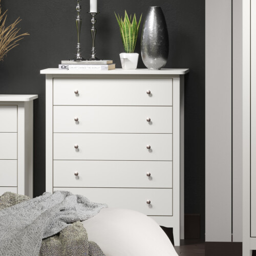 5 Drawer Chest - MDF - 83 x 43 x 101 cm - White 2