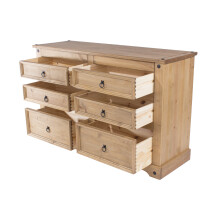 Corona 3+3 Drawer Wide Chest - Pine - 132.1 x 43 x 83.4 cm - Antique Waxed Pine