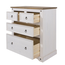 Corona 2+2 Drawer Chest - Pine /Particle Board - 91 x 47 x 103.8 cm - White Wax/Antique Waxed Pine