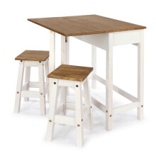 Core Corona White Wash Pine Breakfast Drop Leaf Table & 2 Stools