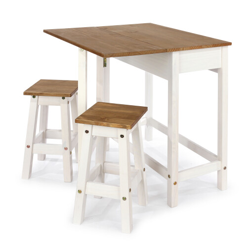 Core Corona White Wash Pine Breakfast Drop Leaf Table & 2 Stools