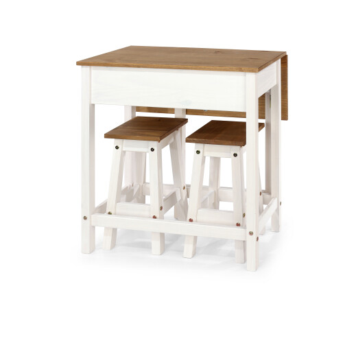Core Corona White Wash Pine Breakfast Drop Leaf Table & 2 Stools 2