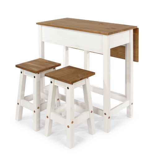 Core Corona White Wash Pine Breakfast Drop Leaf Table & 2 Stools 1
