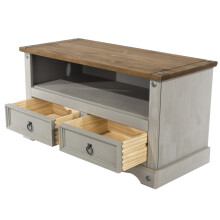 Flat Screen TV Unit - Pine - 95 x 43.5 x 51 cm - Grey Wax/Antique Waxed Pine