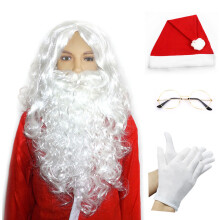 Féasóg & Wig Sómasach Santa Claus, Teas-fhriotaitheach agus In-nite le Snáithín Sintéiseach Préimhe a Chinntíonn Dealramh Nádúrtha, Tacar
