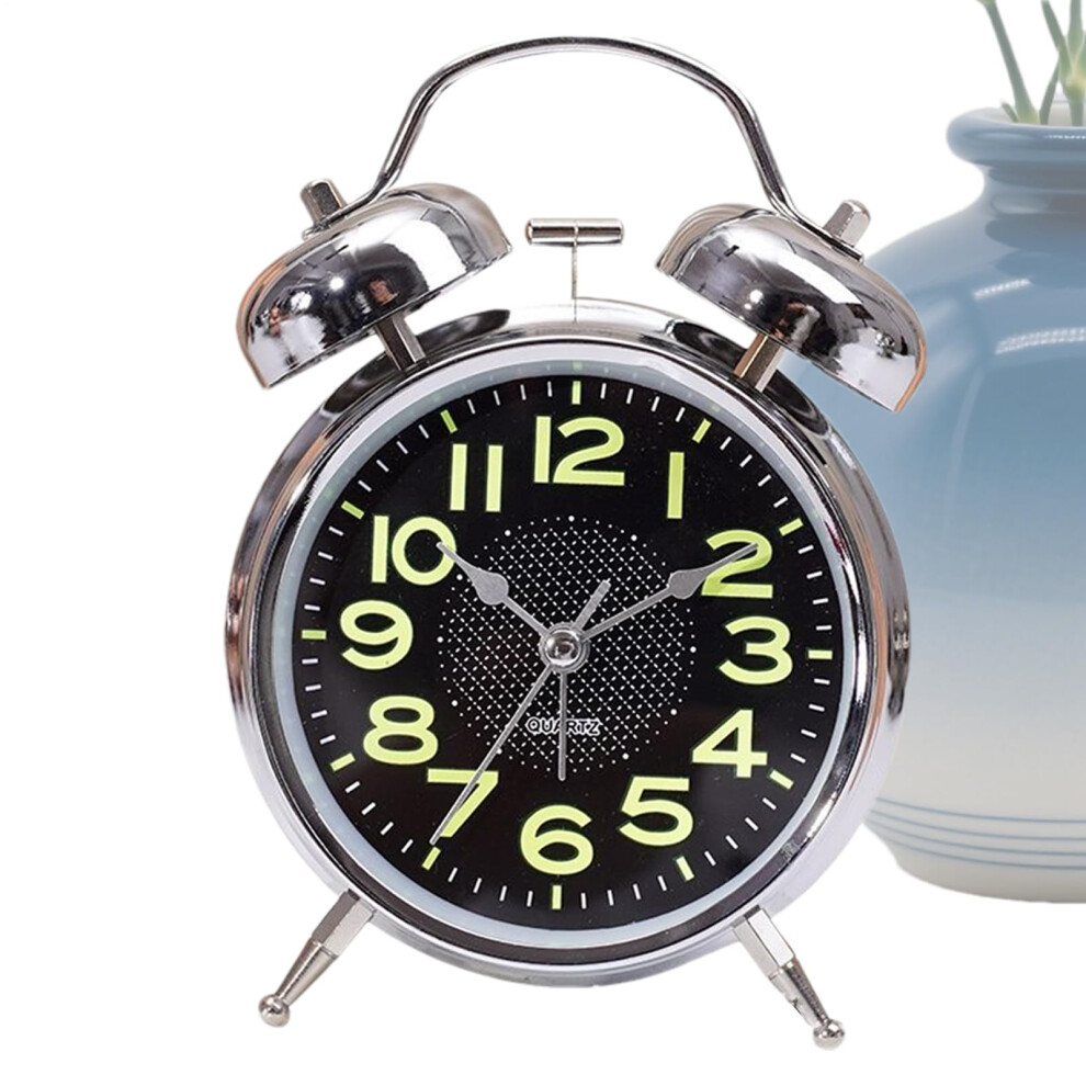 Silent Alarm Clock With Luminous Display, Non Ticking Metal Bedside Clock For Seniors And Travel Light