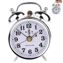 Vintage Silver Metal Wind Up Alarm Clock, Small Manual Retro Design for Home or Office Decor
