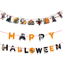 Vintage halloweenske dekorácie, obojstranný dizajn, prémiový závesný banner z prírodnej drevenej buničiny pre strašidelné domy