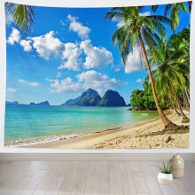 Ocean Beach Gblen 80Wx60h inch tropical coast island palm tree waves wall goblen