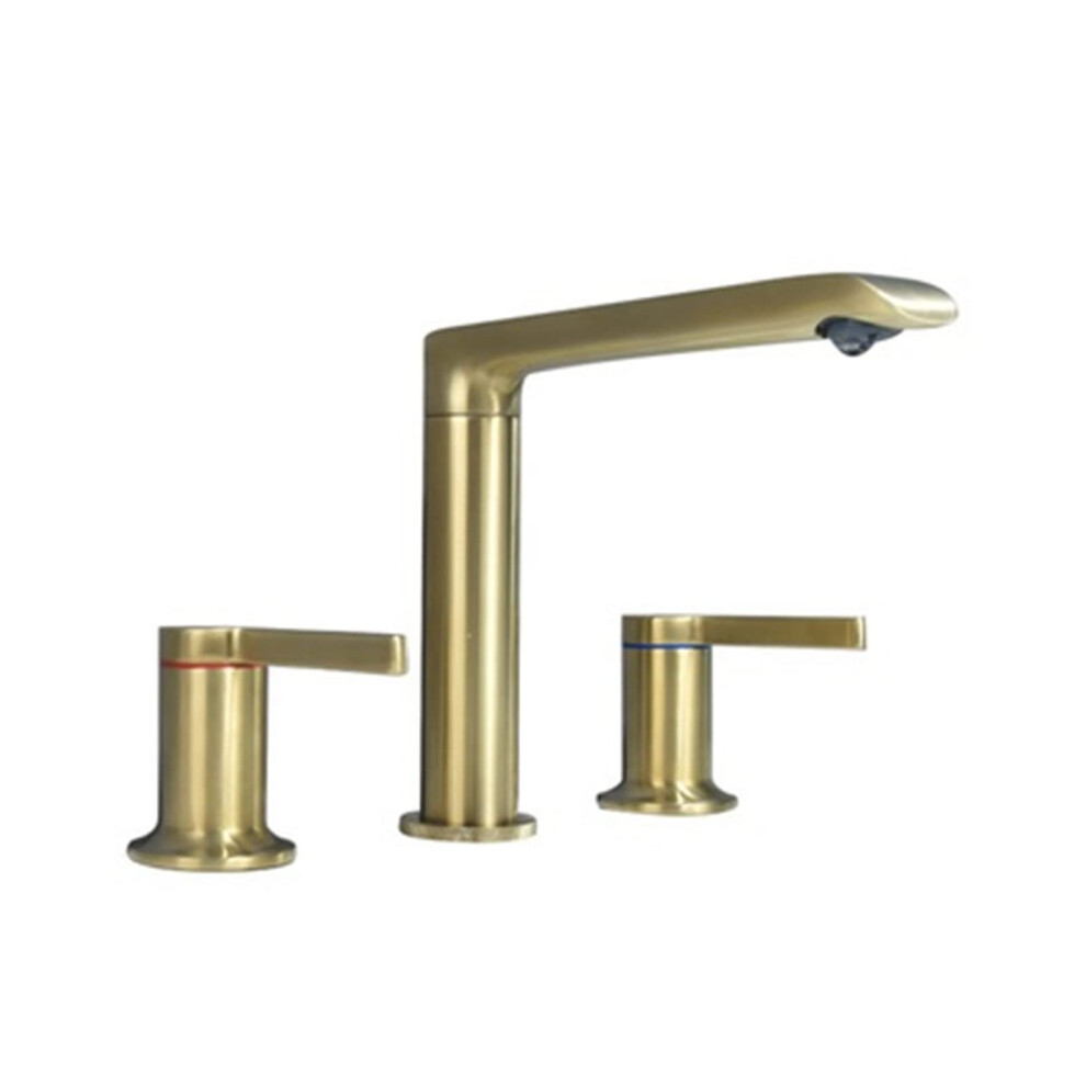 Bathroom Widespread Sink Faucet Brass Brushed Gold With Hot And Cold Water Mixer Tap 9119770573407