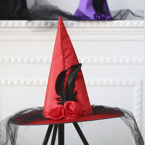 Κλασικό μαύρο καπέλο μάγισσας για πάρτι Halloween, αξεσουάρ κοστουμιού μάγων υψηλής 2