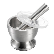 Mortar and Pestle Sets 18/8 Brushed Stainless Steel Spice Mill Pill Crusher Molcajete Herb Bowl