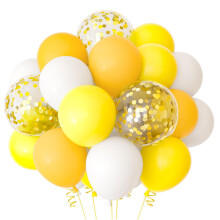 Baloane galbene cu 60 de piese, baloane galbene pastelate pentru arcadă, decorațiuni galbene pentru ziua de naștere cu confetti aurii – perfecte