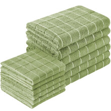 12pcs Microfiber Kitchen Towels and Dishcloths Set, Dual Size Lint QuickDry Olive Green