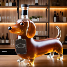 Dachshund Dog Whiskey Bottle, 3D Shaped Dachshund Whisky Glass Tumbler, Unique Red Wine Edging for Men, Dad, Husband, for Bar, Home Decoration