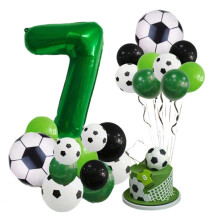 Globos de fútbol Decoraciones de cumpleaños número 7 para niño, globos negros, verdes y blancos, con globo verde número 7 Globos de fútbol de