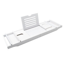 Extendable Bamboo Bathtub Tray with Wine Glass and Tablet Holder Non Slip Bath Shelf for Reading