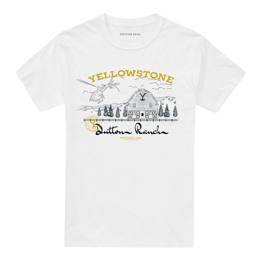 Yellowstone (Xl, White) Unisex Adult Dutton Ranch Helicopter T-Shirt