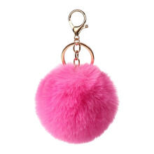 Colorful Faux Furs Keychain Pompoms Keyring 8cm-Bright rose red
