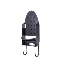 Wallmounted ironing board stand, ironing board storage holder for hotel and household use, hanging rack with hair dryer stand for your home (Black).