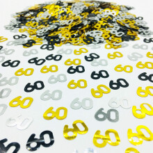 Number60Metallinen juhlakonfetti, korkealaatuinen60-vuotisjuhlapöytäkoriste kultaisena, mustana ja hopeisena, sileät reunatTee-se-itse-tarvikkeet