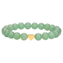 Smooth Round Bead Heart Charm Bracelet-Green Dongling Love