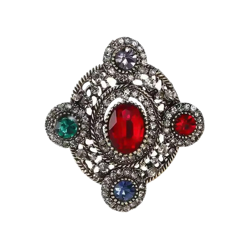 Red Delicate Rhinestones Bowknot Heart Oval Pin Sophisticated