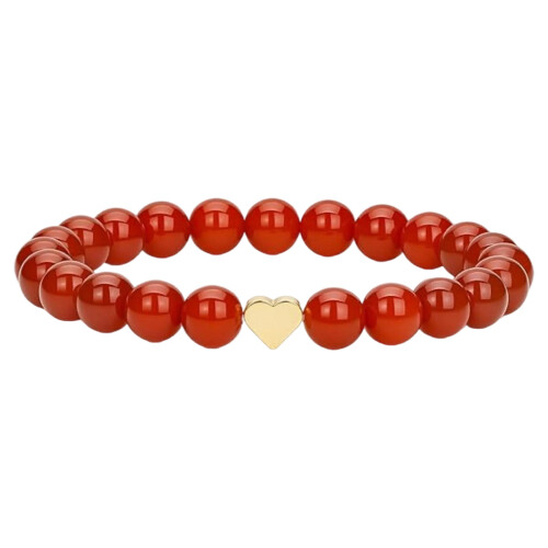 Shatterproof Elastic Heart Bead Bracelet-Red Agate Love Brace