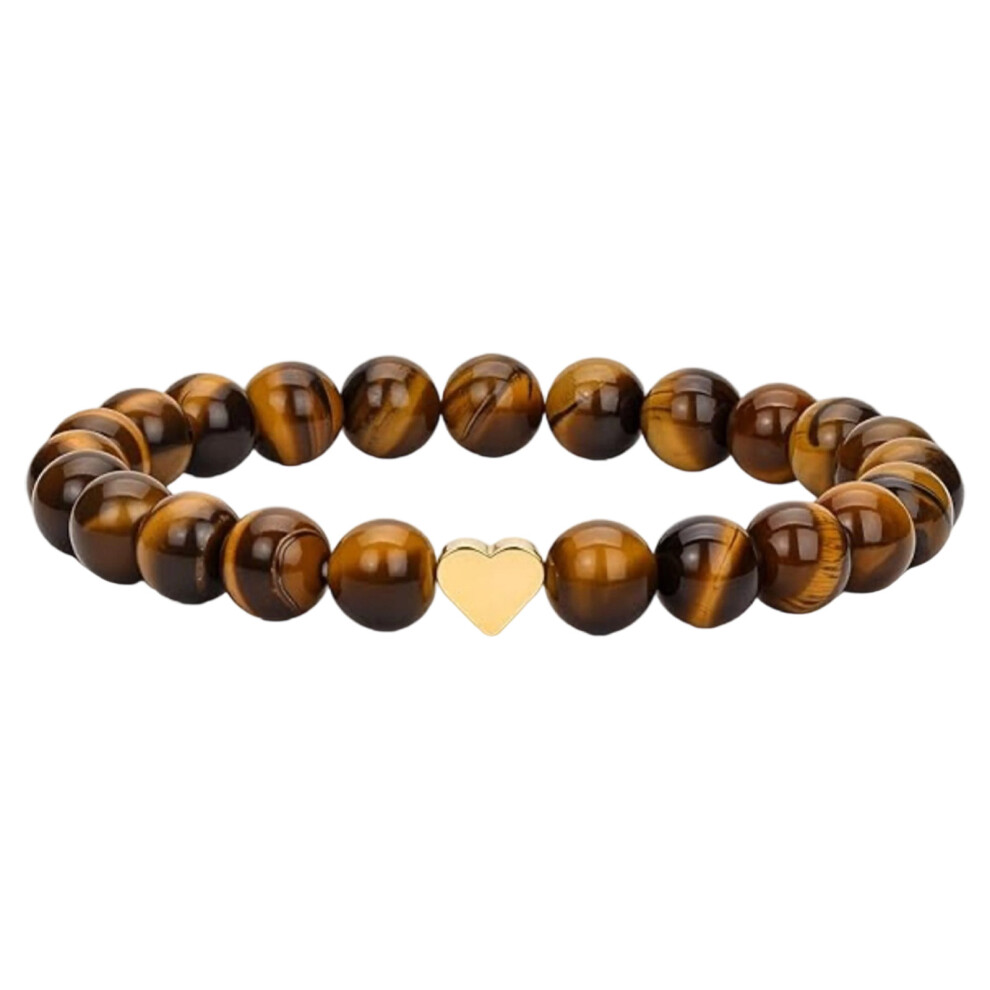 Heart Charm Elastic Crystal Bracelet-Tiger Eye Stone Love