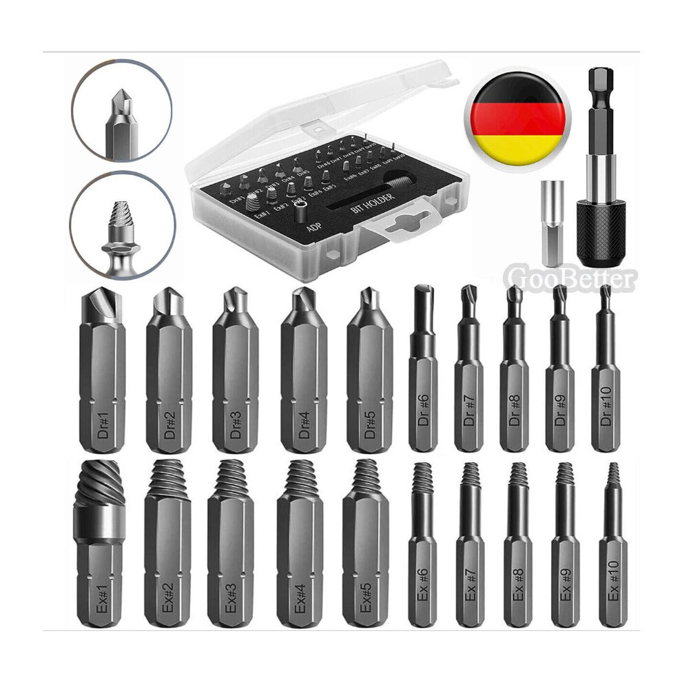 Screw Extractor Set For Stripped Screws, Damaged Screw Extractor High-Speed Steel Drill Bits Extractors With Magnetic Bit Extender And Socket Adapter, 9454554073392