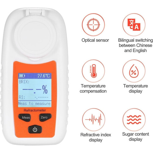 Digital Refractometer LCD Digital Refractometer Handheld Honey Refractometer ATC Sugar Percentage Tester Concentration Detector A White 1